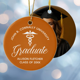 Orange Medical School Graduate Photo Christmas Ceramic Tree Decoration