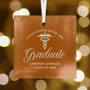 Orange Medical School Graduation Christmas Glass Tree Decoration