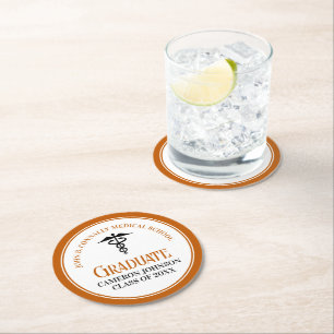 Orange Medical School Graduation Party Customised Round Paper Coaster