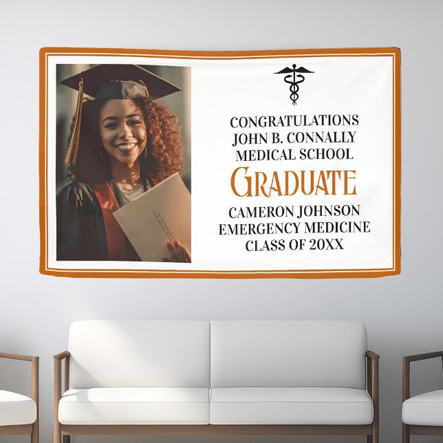 Orange Medical School Photo Graduation Party Banner (Creator Uploaded)