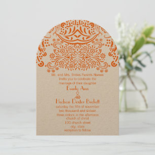 Orange Mehndi Lace Pattern Wedding Invitation
