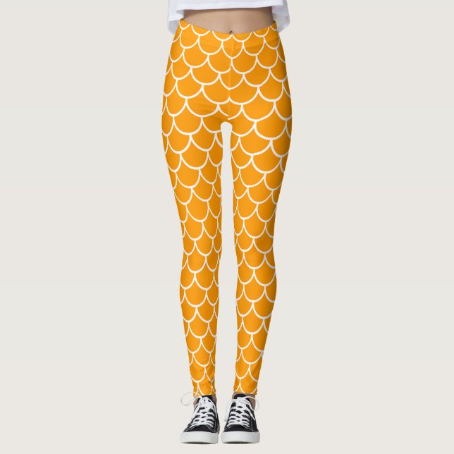 Orange Mermaid Scales Leggings (Front)