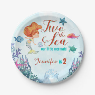 Orange Mermaid Two the Sea Girls 2nd Birthday Paper Plate