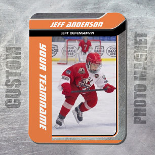 Orange Metal Ice Hockey Photo Magnet