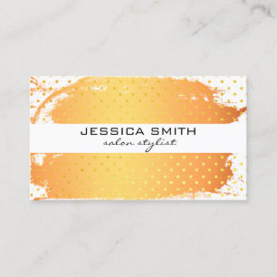 Orange Metallic Brushed Gold Polka Dot Business Card