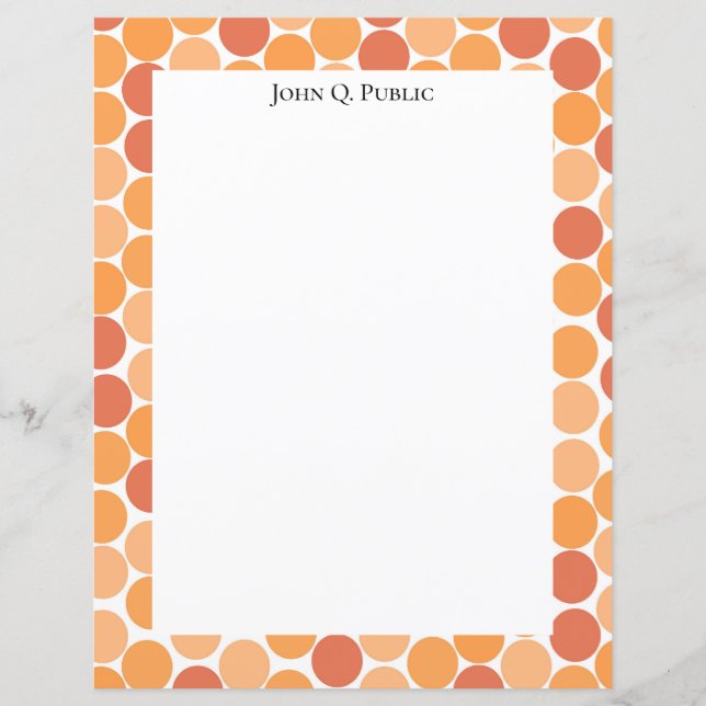 Orange Mid Century Modern Dots Custom Stationery (Front)