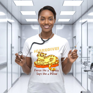 Orange Mini Tigress on Pillow Cartoon Caregiver  T-Shirt