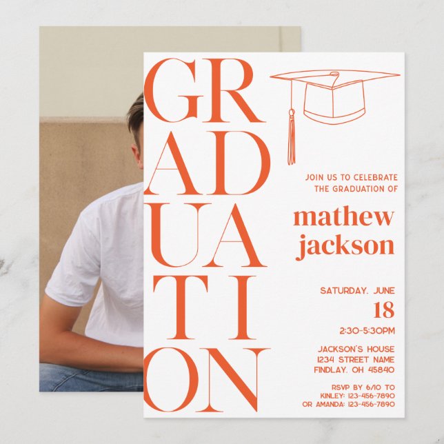 Orange Minimalist '24 Graduation Party Personalise Invitation (Front/Back)