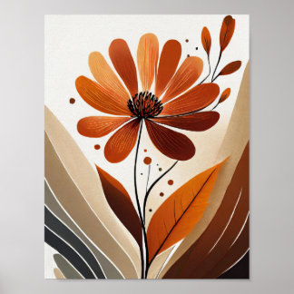 Orange minimalist flower poster