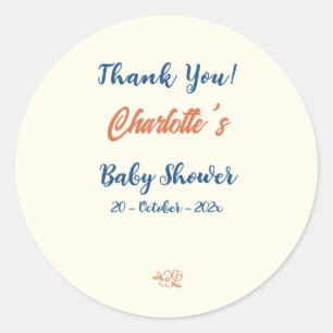 Orange Minimalist Gender Neutral Baby Shower Classic Round Sticker