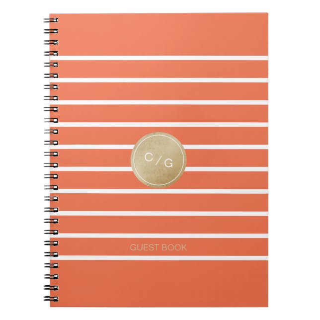 Orange minimalist modern wedding guest book (Front)