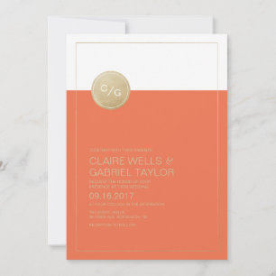 Orange minimalist modern wedding invitation
