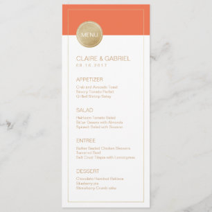 Orange minimalist modern wedding menu