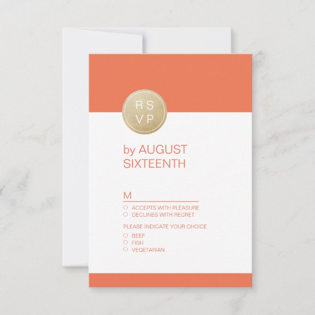 Orange minimalist modern wedding RSVP (Front)