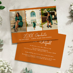 Orange Minimalist Photo Collage Graduation Party Invitation