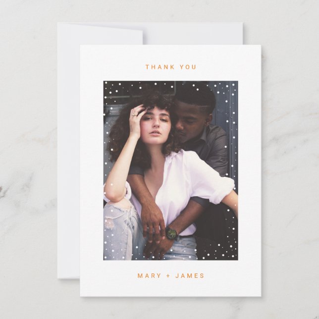 Orange Minimalist Thank You Wedding Photo Card (Front)