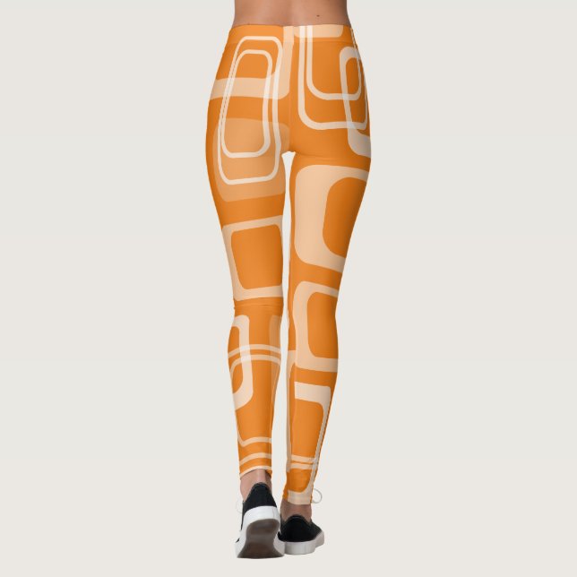 Orange mod 60s retro square print pattern leggings (Back)
