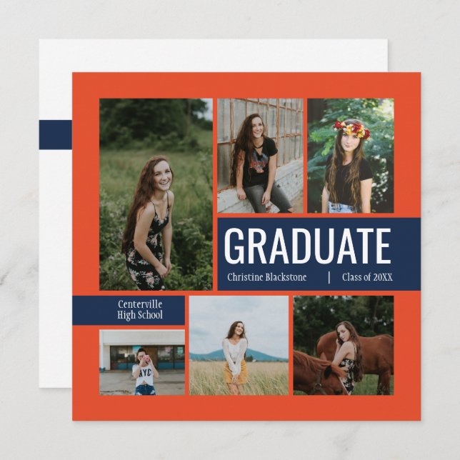 Orange Modern 6 Photo Graduation | Custom Colour (Front/Back)
