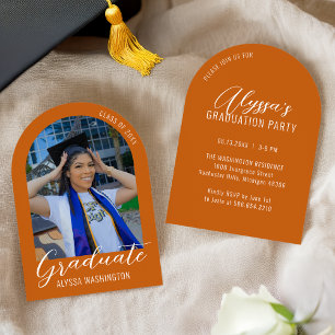 Orange Modern Arch Photo Graduation Party Invitation