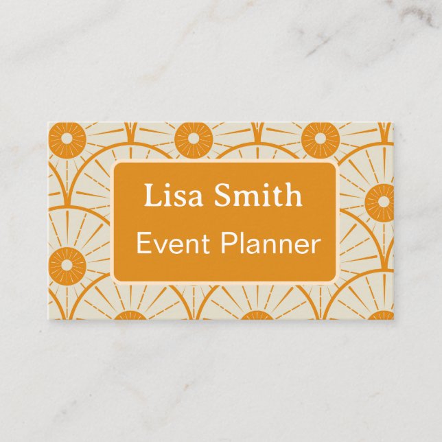 Orange Modern Art deco sun Event Planner  Business Card (Front)