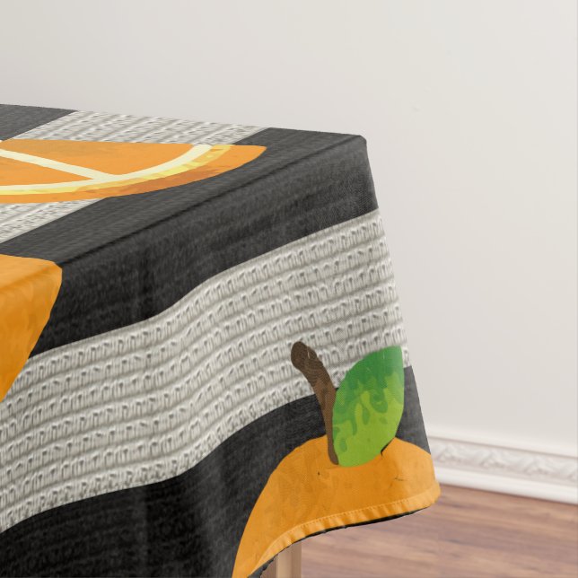 Orange Modern Black & White Stripes Tablecloth (In Situ)