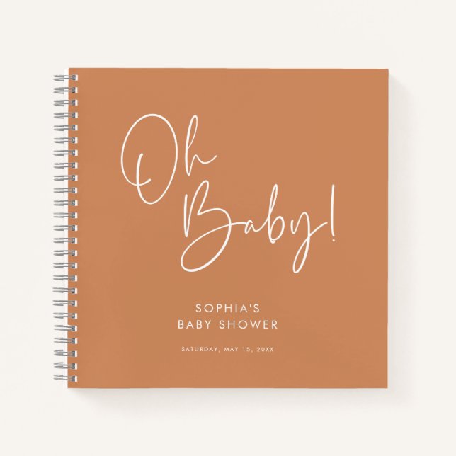 Orange Modern Boho GenderNeutral Baby Shower Guest Notebook (Front)