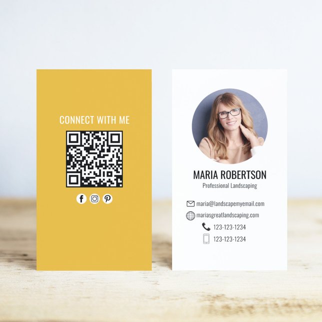 Orange Modern Business QR Code Photo Business Card (Business card with orange and white theme. )