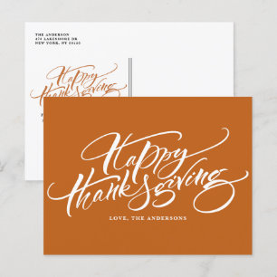 Orange Modern Calligraphy Happy Thanksgiving Holiday Postcard