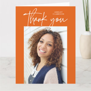 Orange Modern Calligraphy Photo Graduation Folded Thank You Card