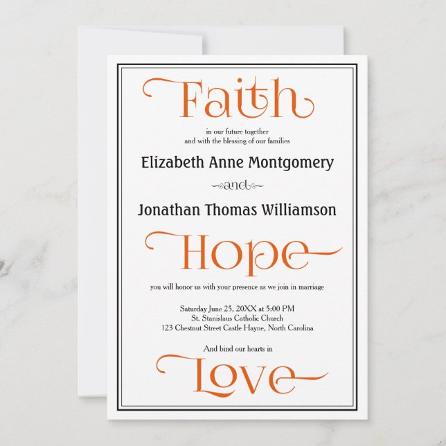 Orange Modern Christian Wedding Invitations (Front)