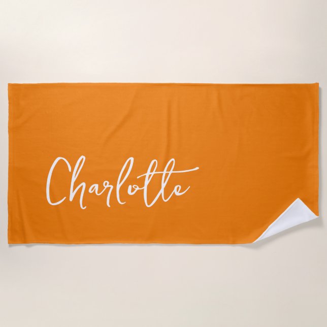 Orange Modern Custom Name  Beach Towel (Front)