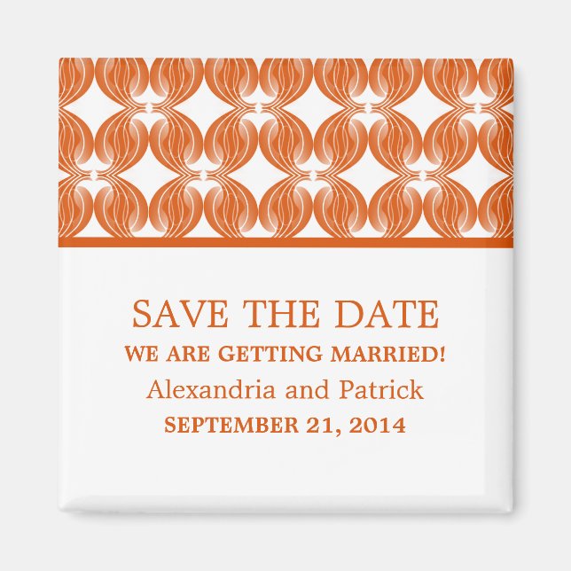 Orange Modern Deco Save the Date Magnet (Front)