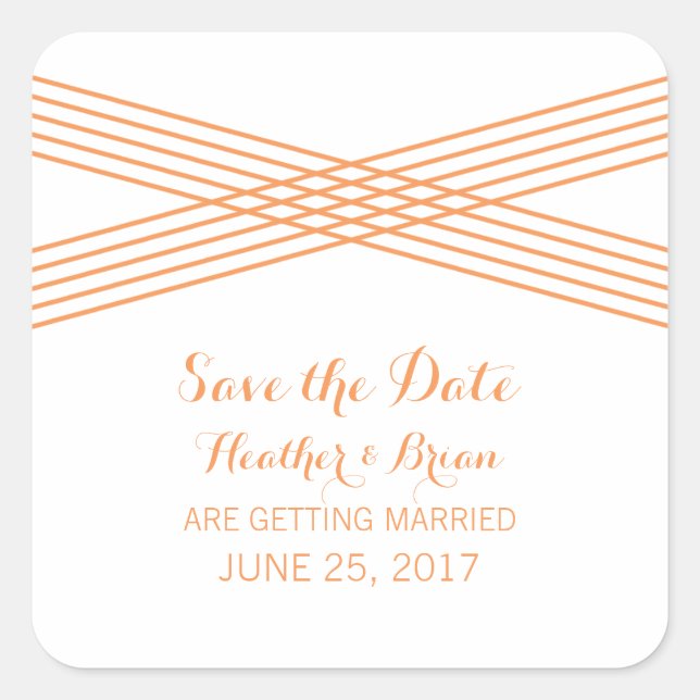 Orange Modern Deco Save the Date Stickers (Front)