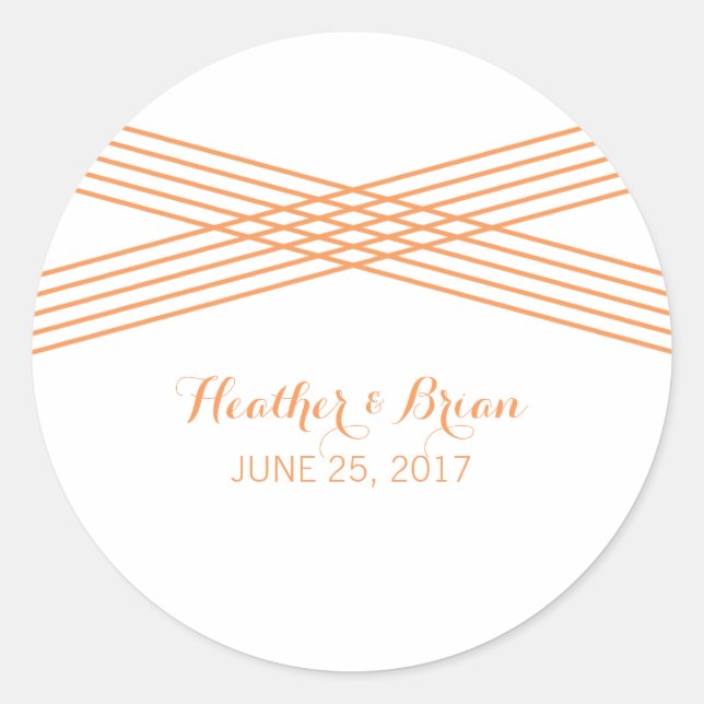 Orange Modern Deco Wedding Stickers (Front)
