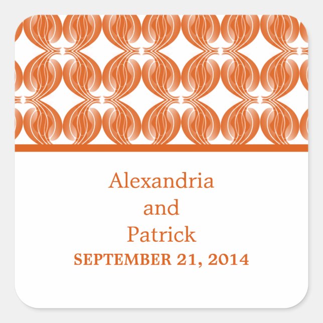 Orange Modern Deco Wedding Stickers (Front)