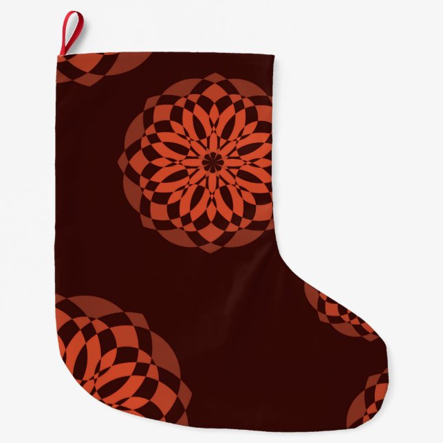 Orange, modern, decorative, geometric flowers large christmas stocking (Front)