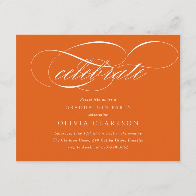 Orange Modern Elegant Script Graduation Party Enclosure Card (Front)