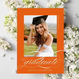 Orange Modern Elegant Script Photo Graduation Announcement