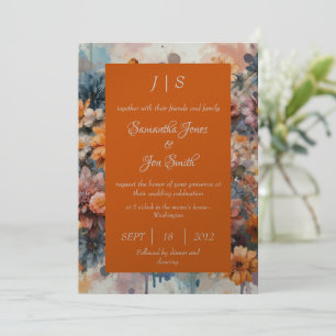orange Modern floral wedding invitation