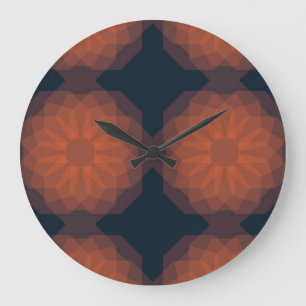 Orange, modern geometric flower abstraction large clock