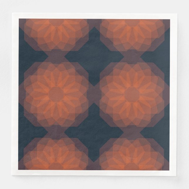 Orange, modern geometric flower abstraction napkin (Front)