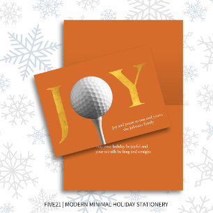 Orange Modern Golf Joy & Peace Folded Christmas Holiday Card