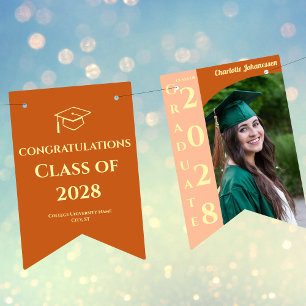 Orange Modern Graduation Photo Congratulations Bunting