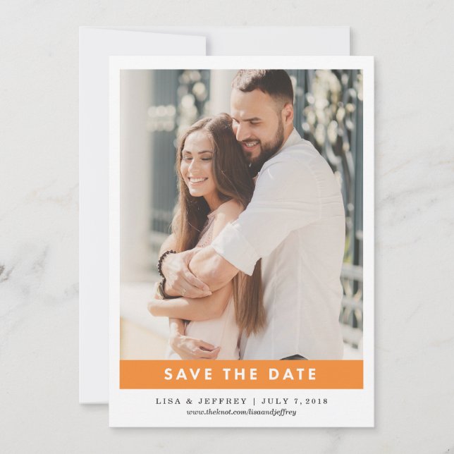 Orange | Modern Love Colour Photo Save the Date (Front)