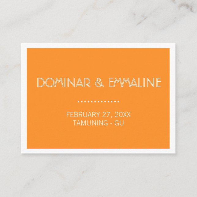 Orange Modern Minimalist Wedding Place Cards (Front)