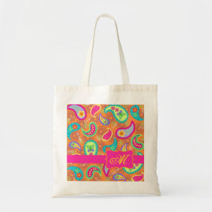 Orange Modern Paisley Whimsy Pattern Tote Bag
