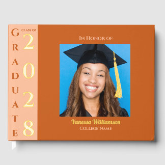 Orange Modern Photo Graduation Party Gold Foil Gue Guest Book
