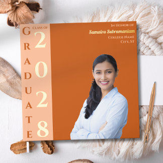 Orange Modern Photo Graduation Party Gold Guest Book