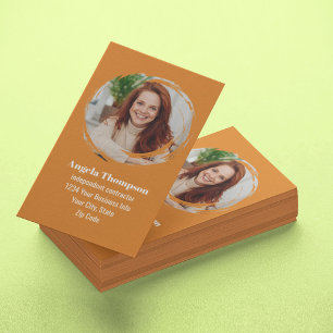 Orange Modern Photo QR Code Custom Business Card