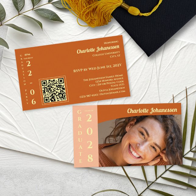 Orange Modern Photo  QR Code Graduation Party  Enclosure Card (Creator Uploaded)